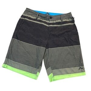 Rusty Men’s Striped Black and Green Swim Trunks Size 30